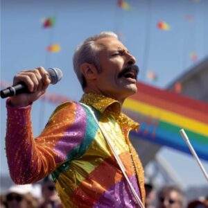 Freddie Mercury à la Gay Pride de San Fransisco 2023, créée par Midjourney